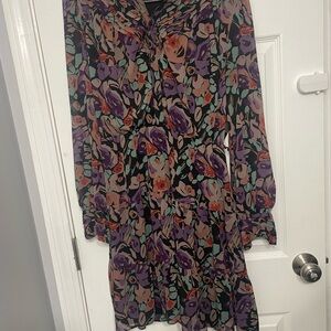 Ralph Lauren Sheer Floral Long-Sleeve Dress in Black, Purple & Green
